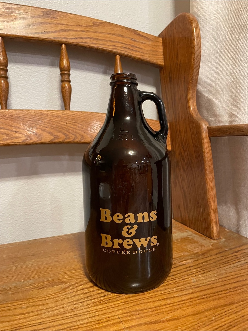 Beans & Brews Coffee a house Large 64 oz Amber Glass Growler